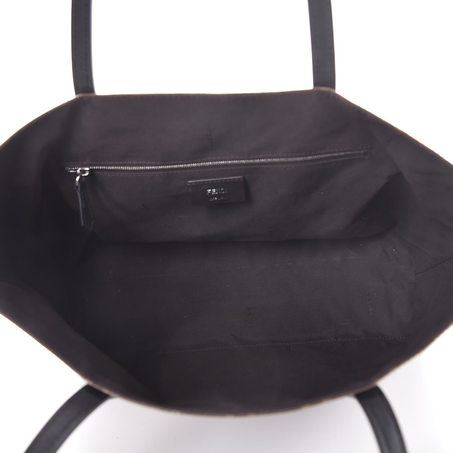 Fendi Glazed Fabric Vitello Century FF 1974 Stamp Patch Shopping Tote Mogano Panna Black 5 of 11