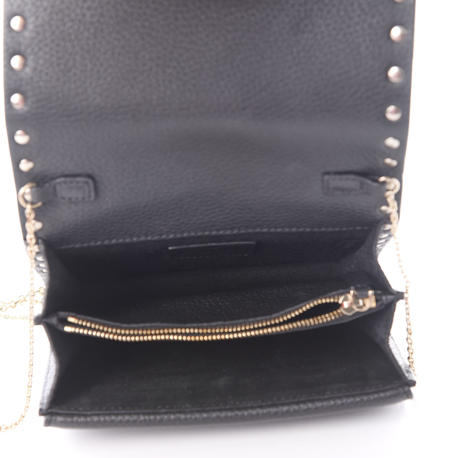 Valentino Garavani Pebbled Calfskin Rockstud Wallet on Chain Black 4 of 10