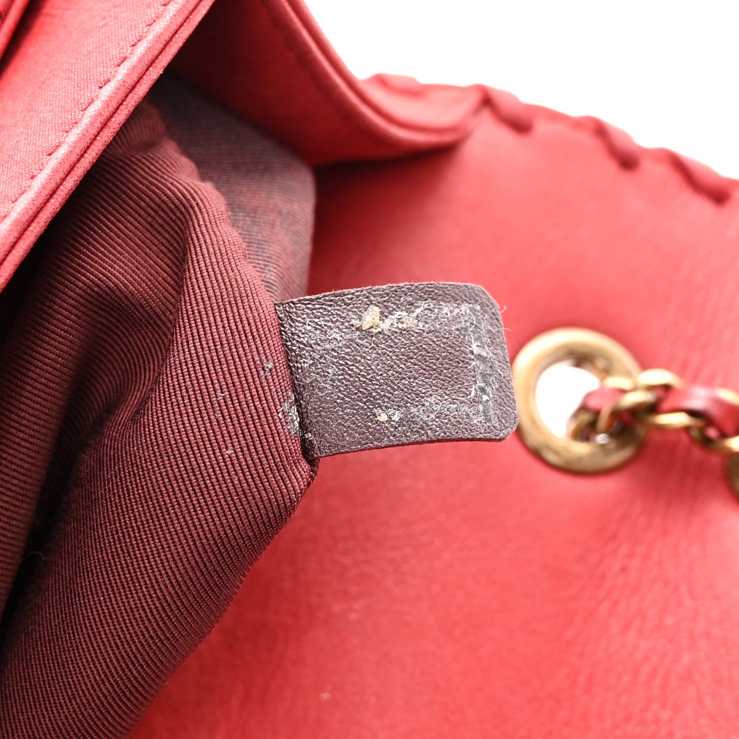 Iridescent Calfskin Small Happy Stitch Flap Red