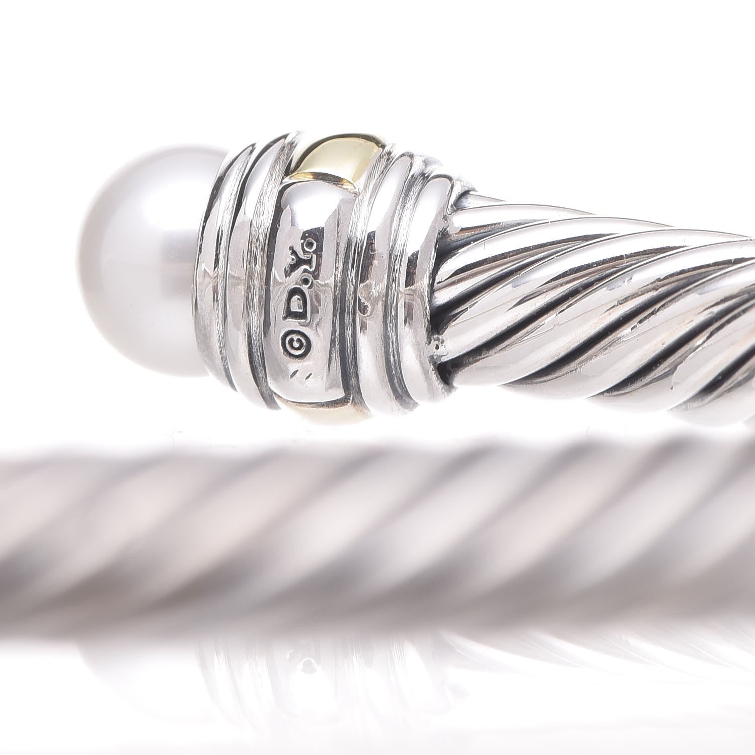 David Yurman Sterling Silver 14K Yellow Gold Pearl 5mm Cable Classics Bracelet 4 of 5