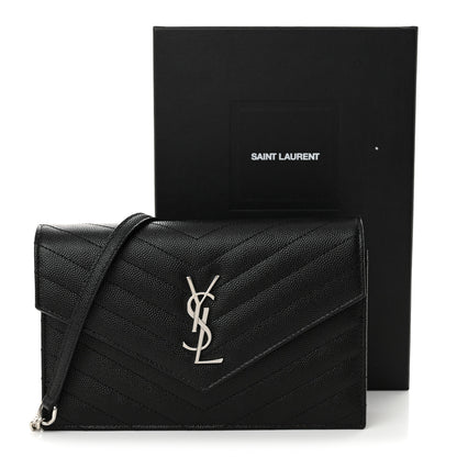 Saint Laurent Grain De Poudre Matelasse Chevron Monogram Envelope Chain Wallet Black 11 of 11