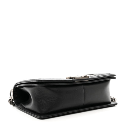 Chanel Calfskin Woven Medium Boy Flap Black White 4 of 10