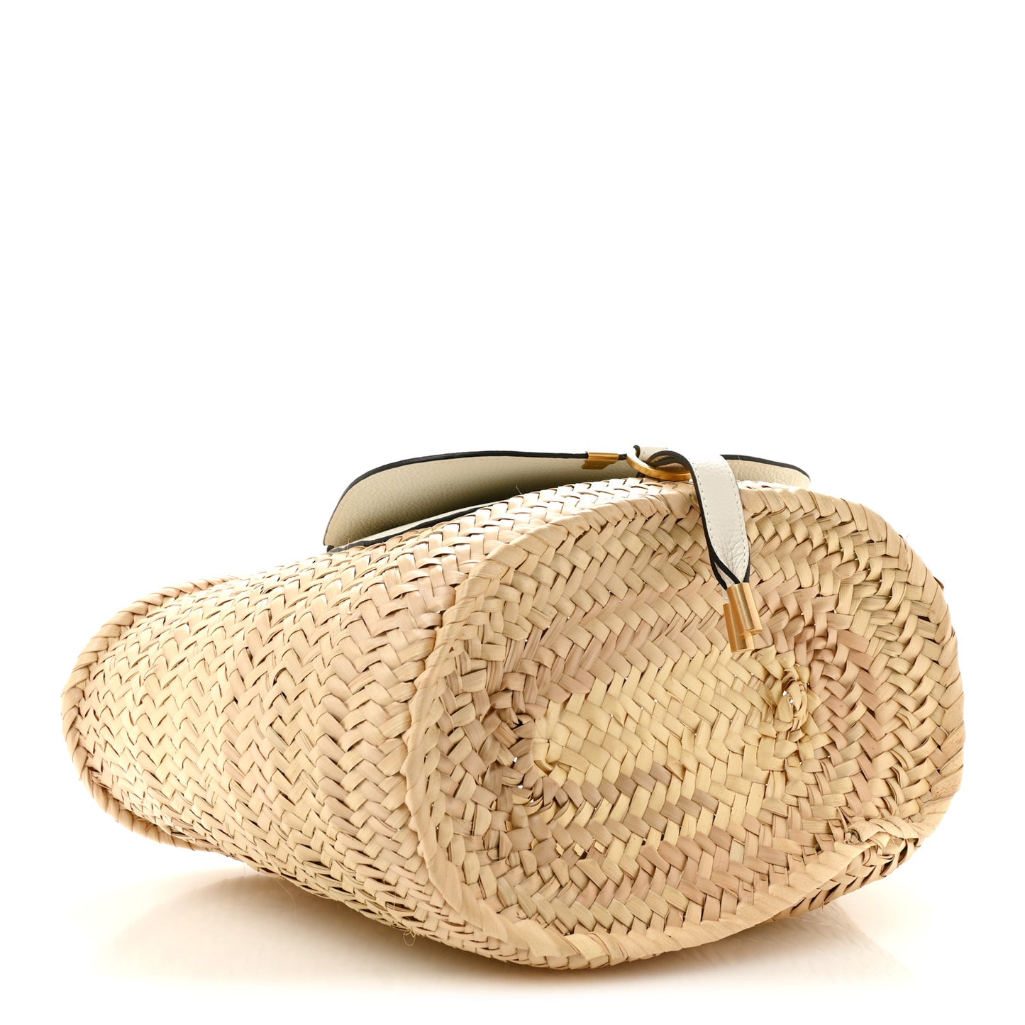 Raffia Grain Calfskin Medium Marcie Basket White