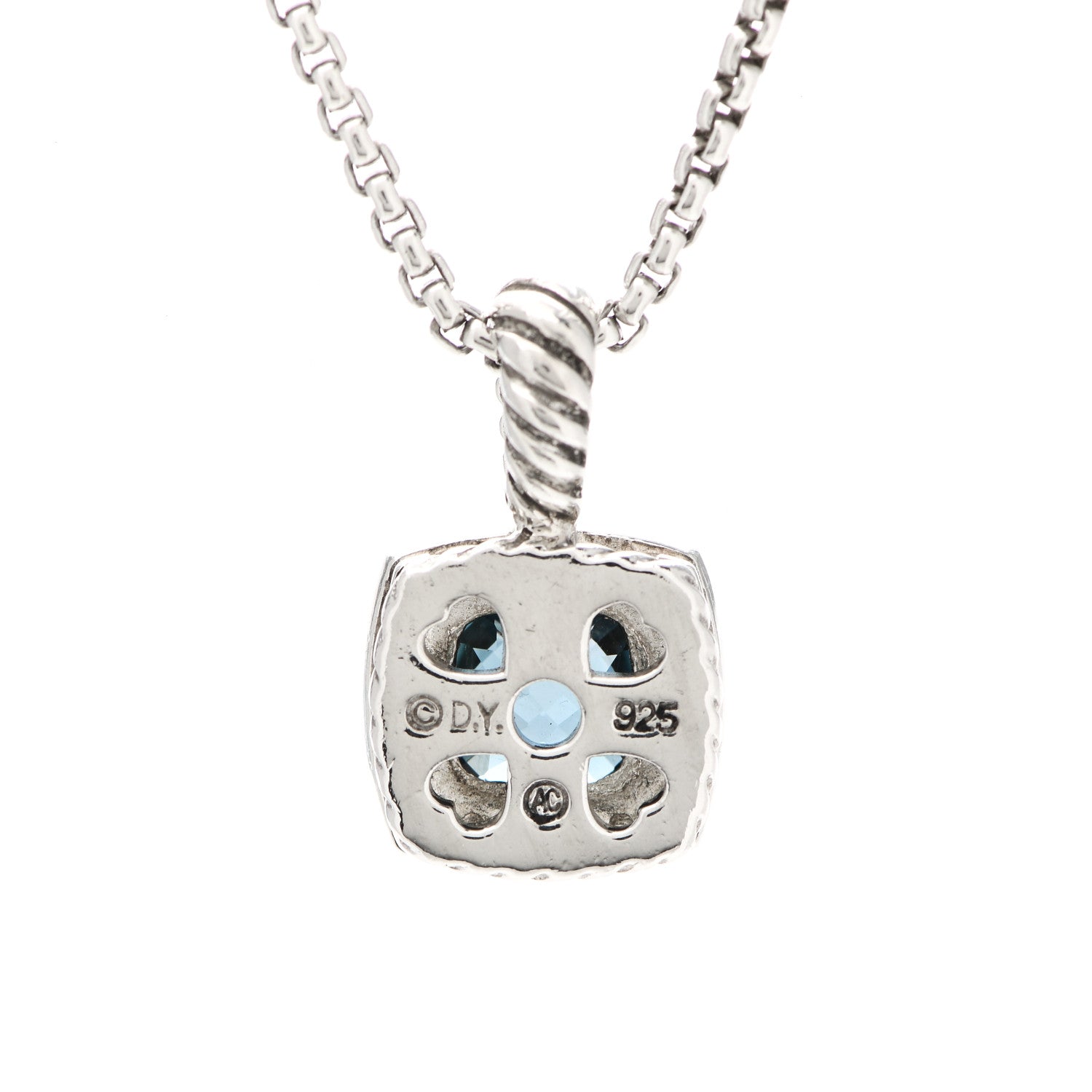 David Yurman Sterling Silver Diamond Hampton Blue Topaz 7mm Petite Albion Pendant Necklace 4 of 4