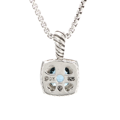 David Yurman Sterling Silver Diamond Hampton Blue Topaz 7mm Petite Albion Pendant Necklace 4 of 4