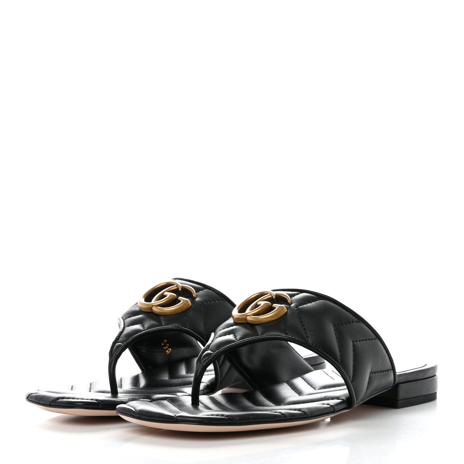 Gucci Nappa Charlotte Double G Marmont Thong Sandals 37 Black 3 of 9