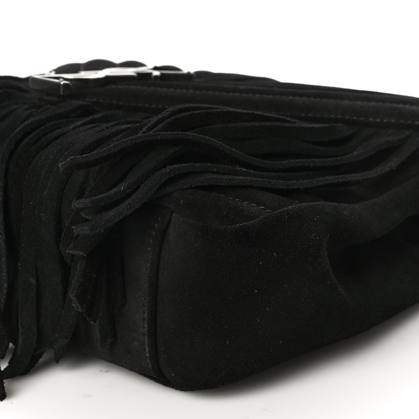 Suede Matelasse Chevron Fringe Monogram Medium College Bag Black