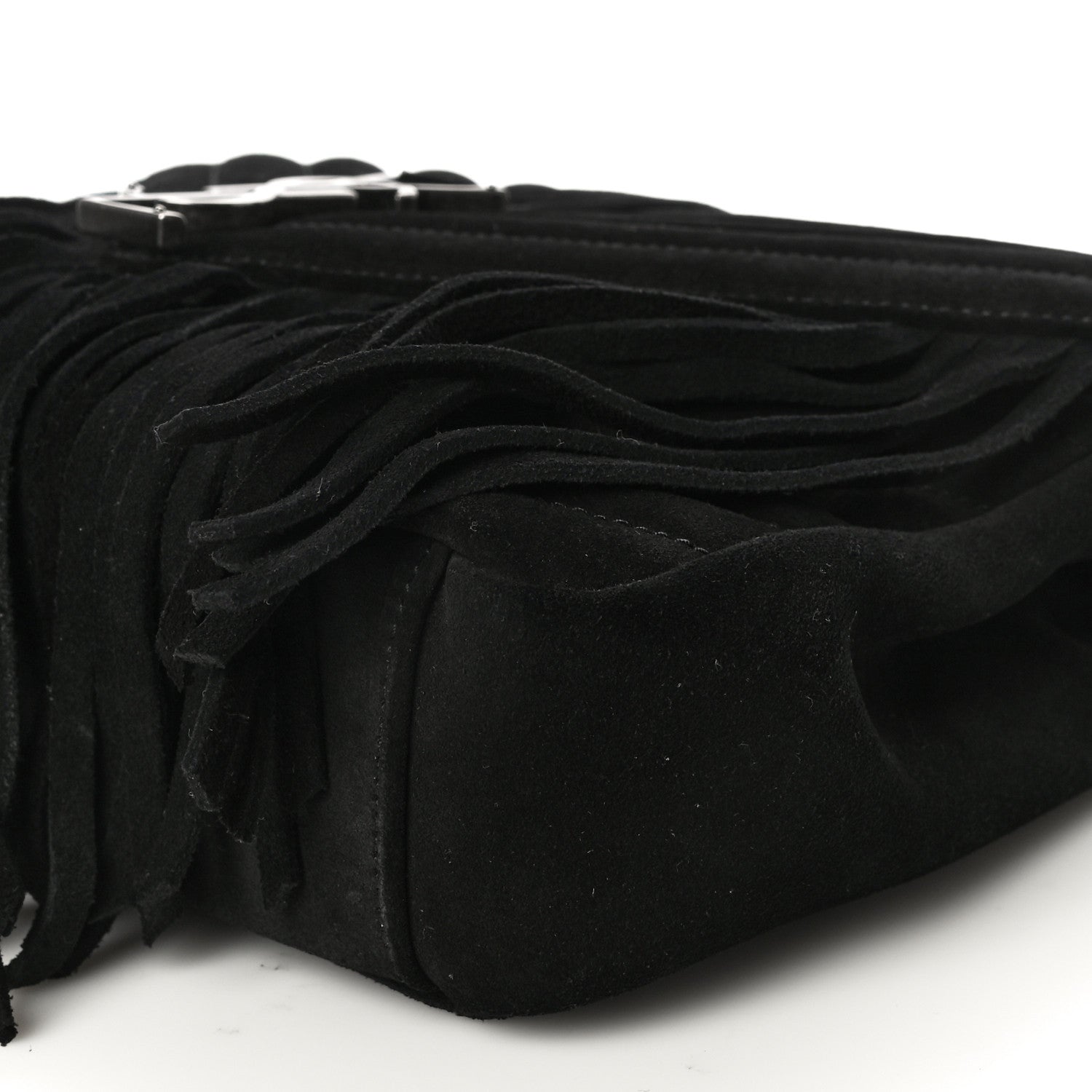 Saint Laurent Suede Matelasse Chevron Fringe Monogram Medium College Bag Black 10 of 15