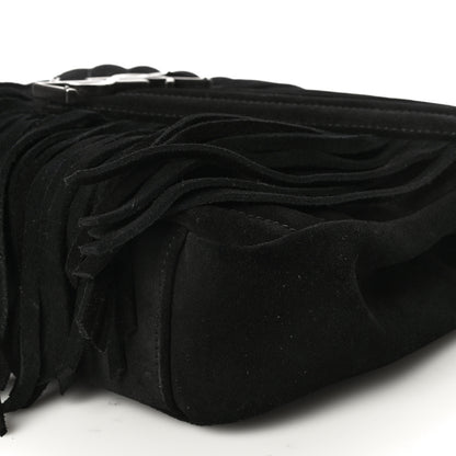 Saint Laurent Suede Matelasse Chevron Fringe Monogram Medium College Bag Black 10 of 15