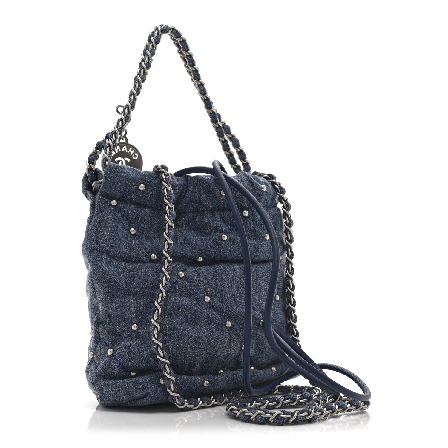 Chanel Washed Denim Quilted Studded Mini Chanel 22 Blue 3 of 10