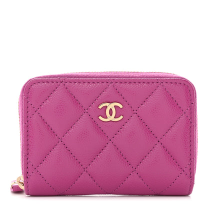 Chanel Caviar Quilted Zip Around Coin Purse Wallet Purple 1 of 9