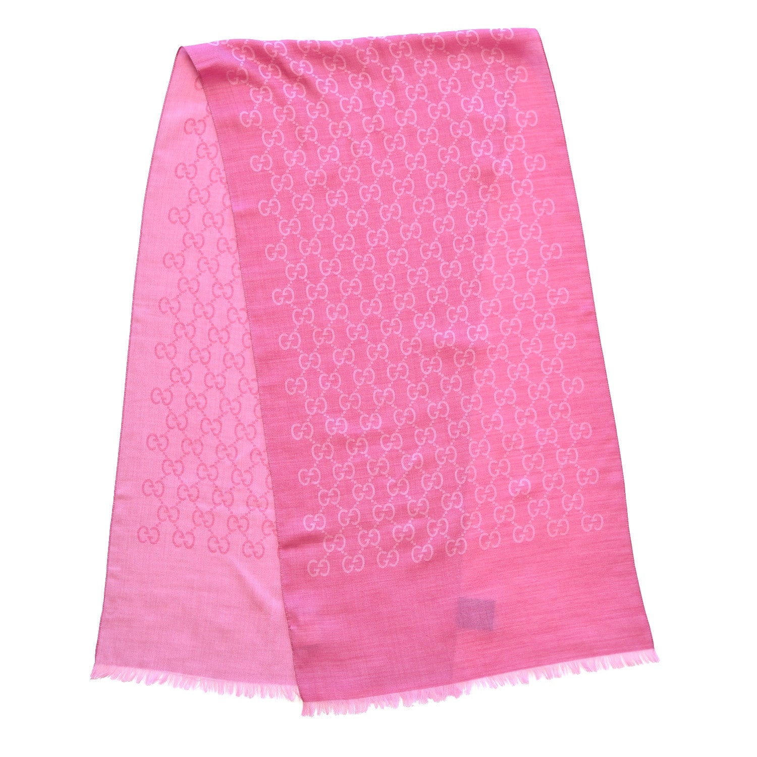 Gucci Wool Silk Monogram Fringe Scarf Pink 3 of 7