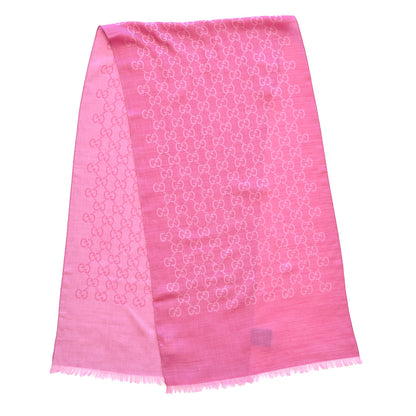 Gucci Wool Silk Monogram Fringe Scarf Pink 3 of 7