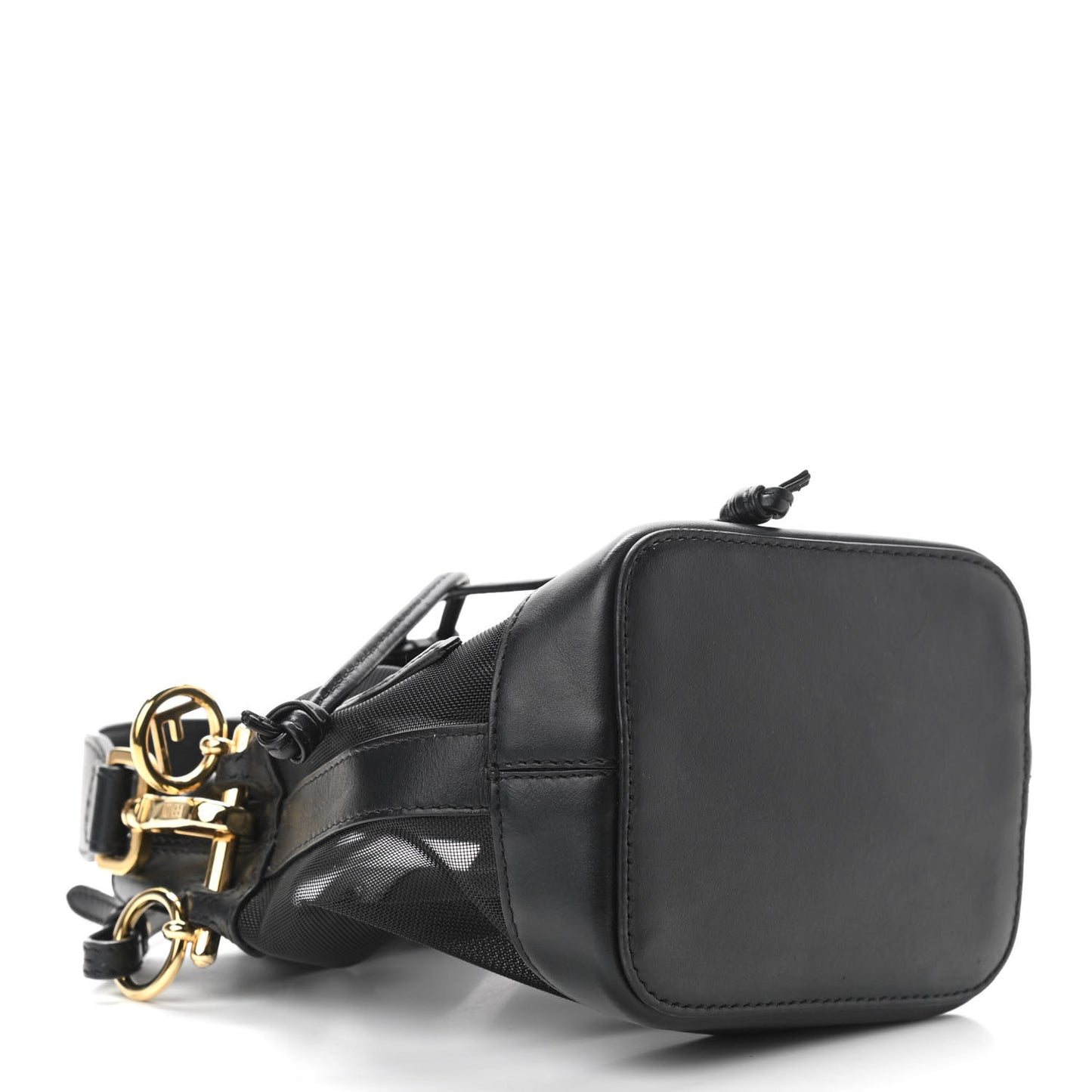 Mesh Vitello King F is Fendi Logo Embroidered Mini Mon Tresor Bucket Bag Black