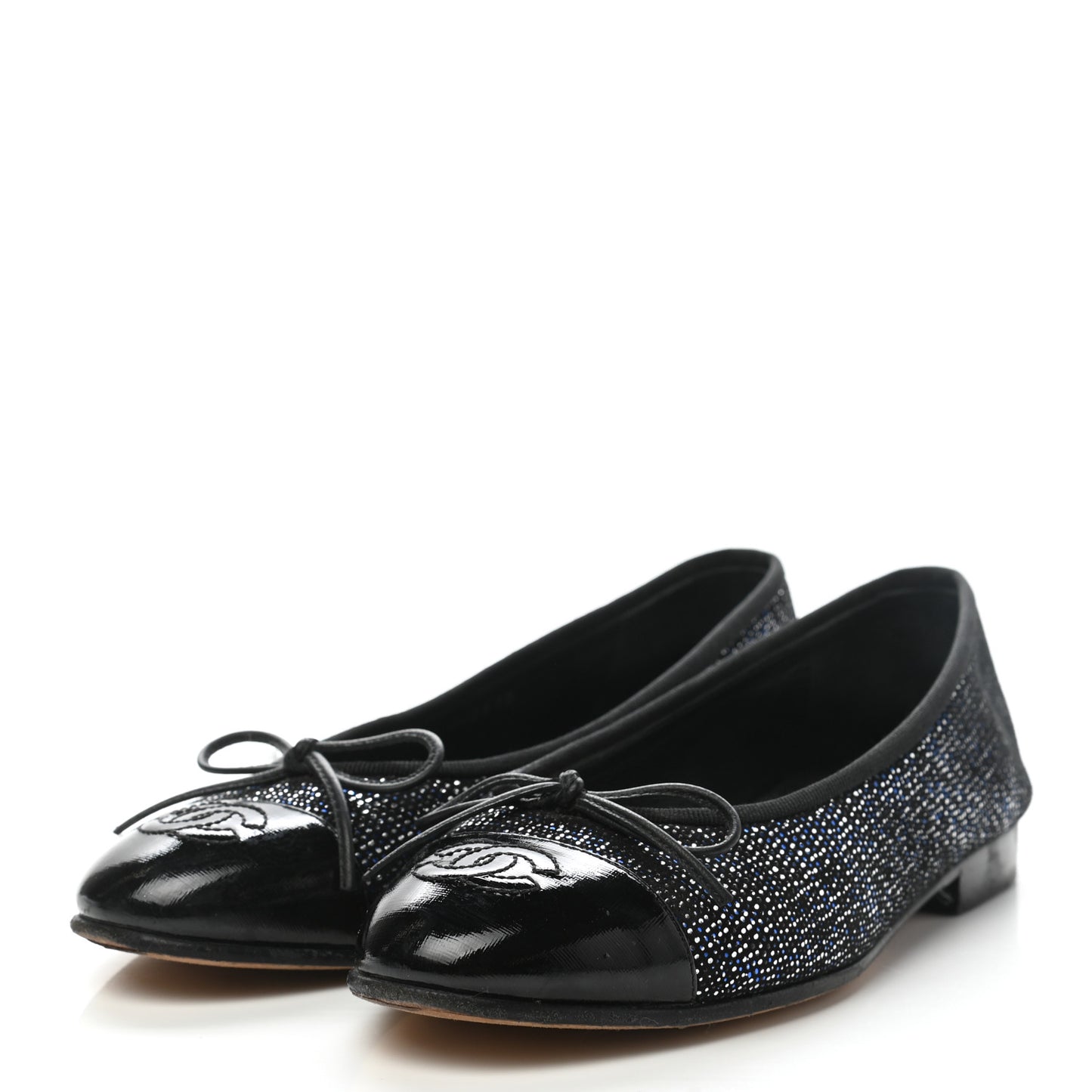 Fantasy Goatskin Patent Calfskin CC Cap Toe Ballerina Flats 36 Black Blue