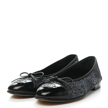 Chanel Fantasy Goatskin Patent Calfskin CC Cap Toe Ballerina Flats 36 Black Blue 3 of 8