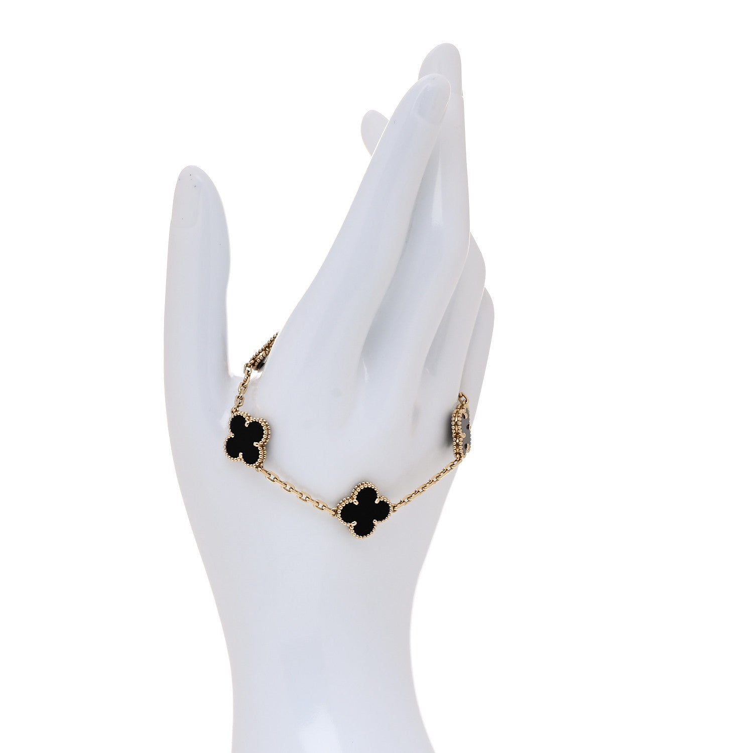 Van Cleef & Arpels 18K Yellow Gold Black Onyx 5 Motifs Vintage Alhambra Bracelet 2 of 7