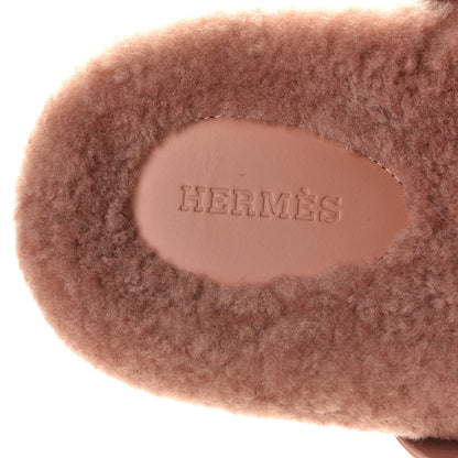 Hermes Suede Goatskin Woolskin Womens Chypre Sandals 37 Rose Aube 5 of 7