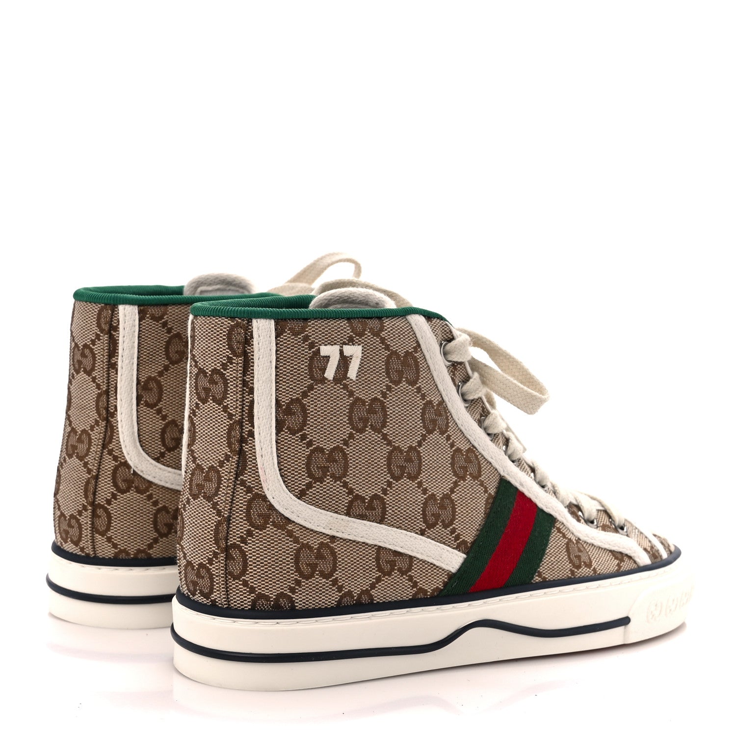 Gucci GG Monogram Web Mens 1977 Tennis High Top Sneakers 35 Beige Ebony Mystic White 4 of 7