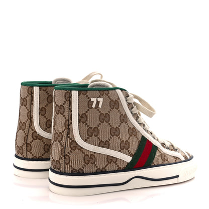 Gucci GG Monogram Web Mens 1977 Tennis High Top Sneakers 35 Beige Ebony Mystic White 4 of 7