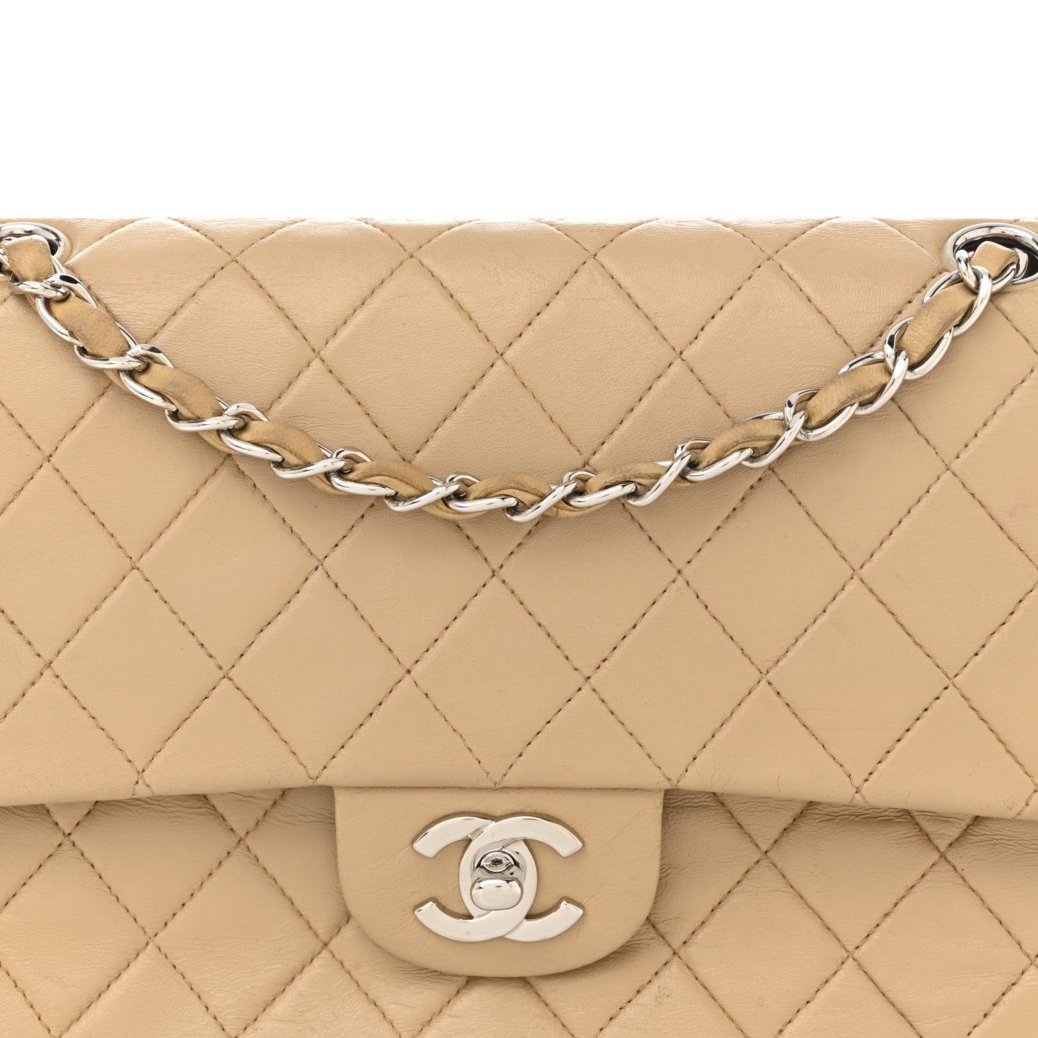 Chanel Lambskin Quilted Medium Double Flap Beige 14 of 21