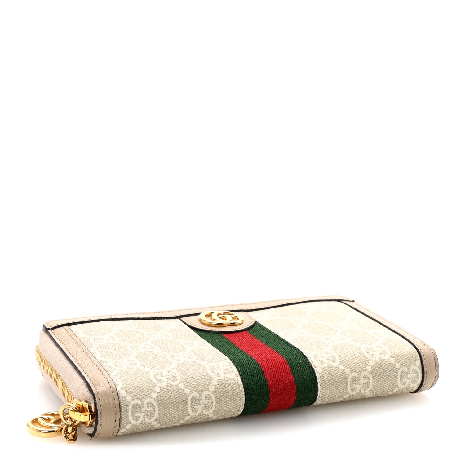 Gucci GG Supreme Monogram Textured Dollar Calfskin Web Ophidia Zip Around Wallet Beige Mystic White Oatmeal 4 of 7