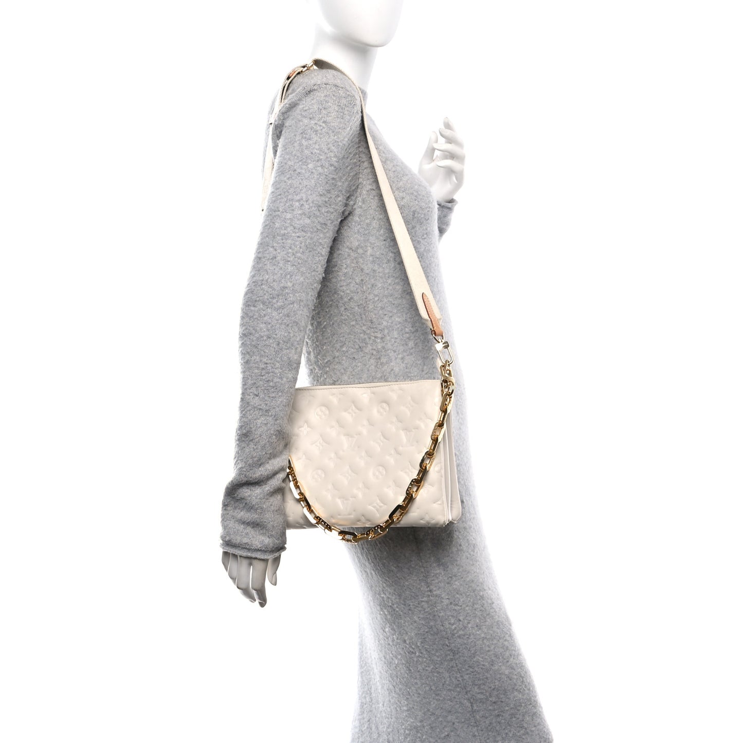 Lambskin Embossed Monogram Coussin PM Beige Cream