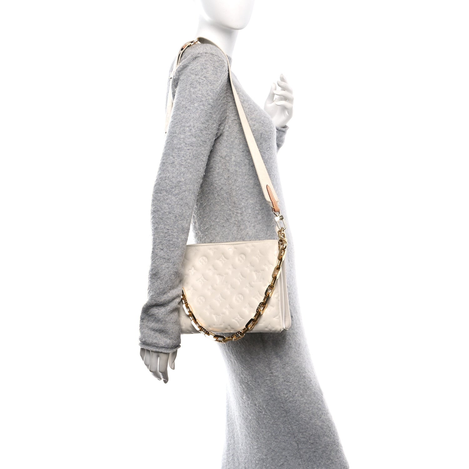 Louis Vuitton Lambskin Embossed Monogram Coussin PM Beige Cream 3 of 14