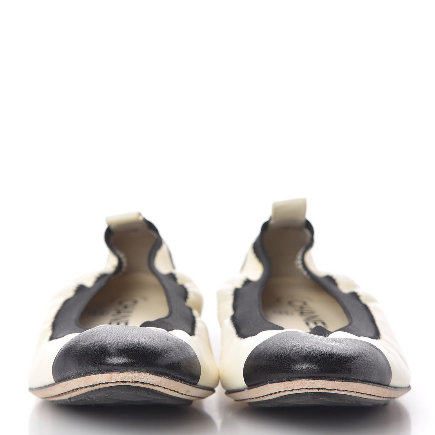 Chanel Lambskin CC Elastic Cap Toe Ballerina Flats 37 Off White Black 2 of 16