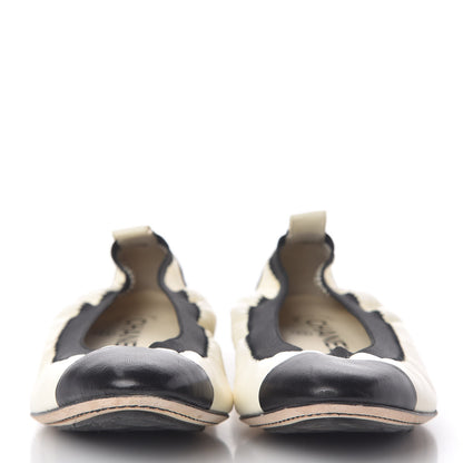 Chanel Lambskin CC Elastic Cap Toe Ballerina Flats 37 Off White Black 2 of 16