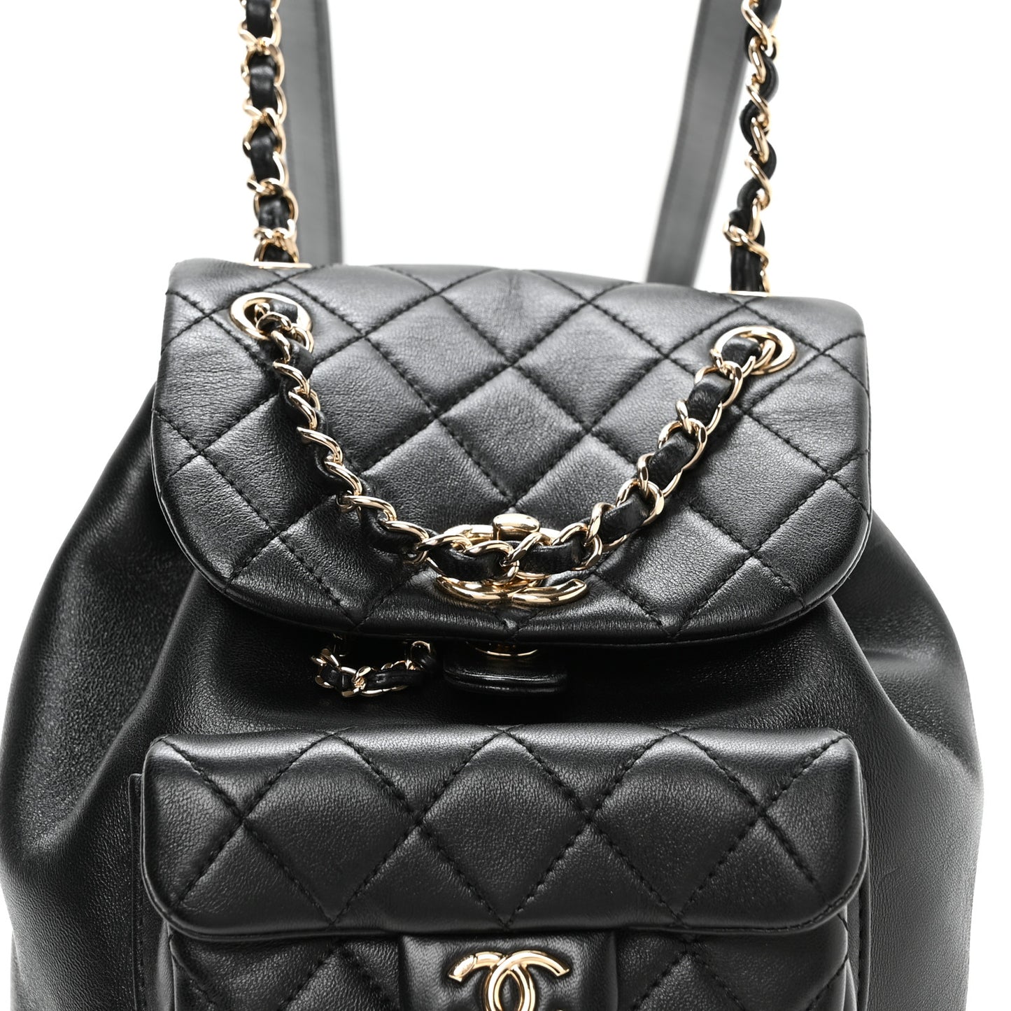 Lambskin Quilted Small Duma Drawstring Backpack Black