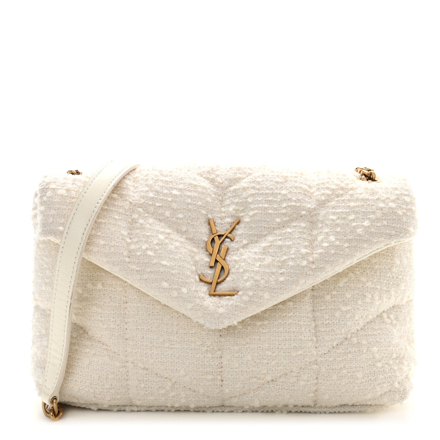 Boucle Tweed Quilted Toy Loulou Puffer Monogram Chain Satchel Crema Soft