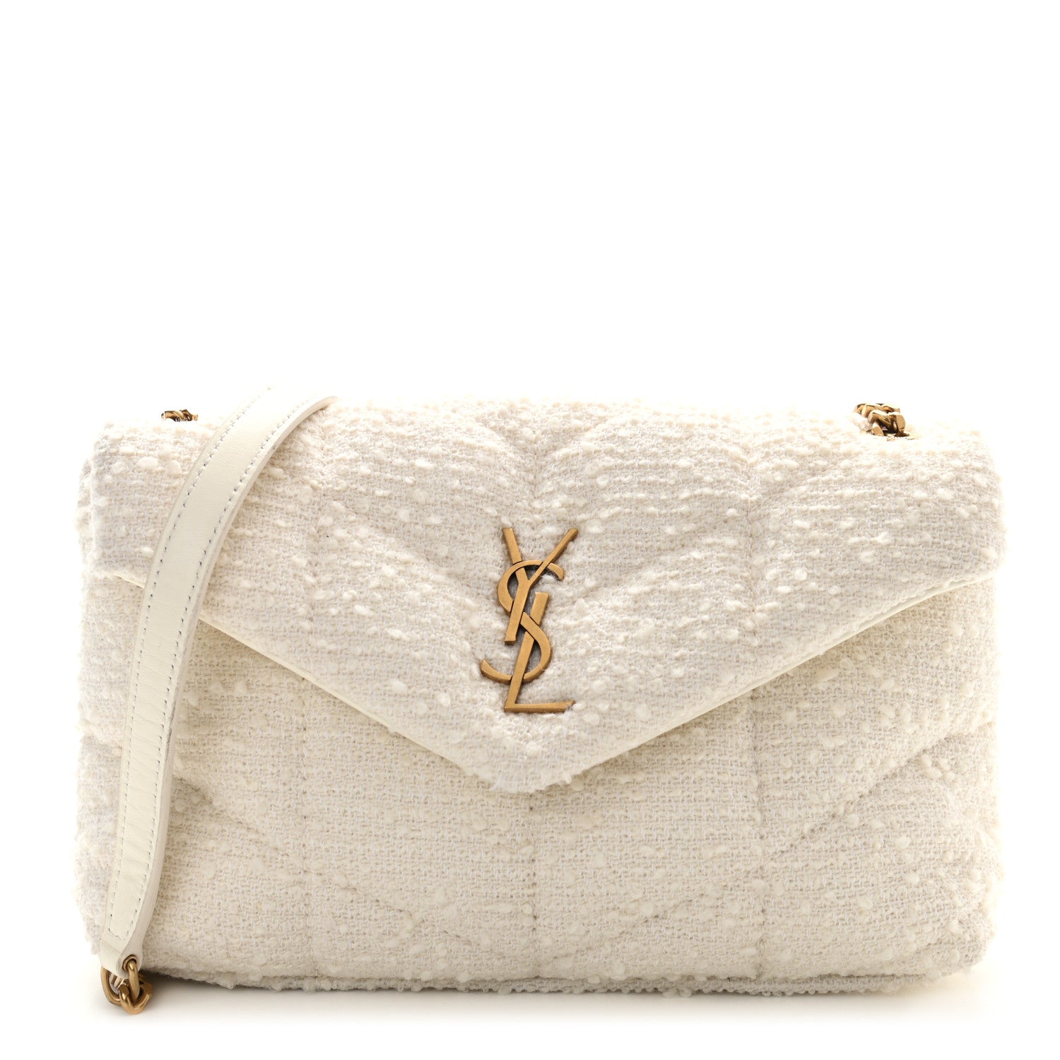 Saint Laurent Boucle Tweed Quilted Toy Loulou Puffer Monogram Chain Satchel Crema Soft 1 of 11