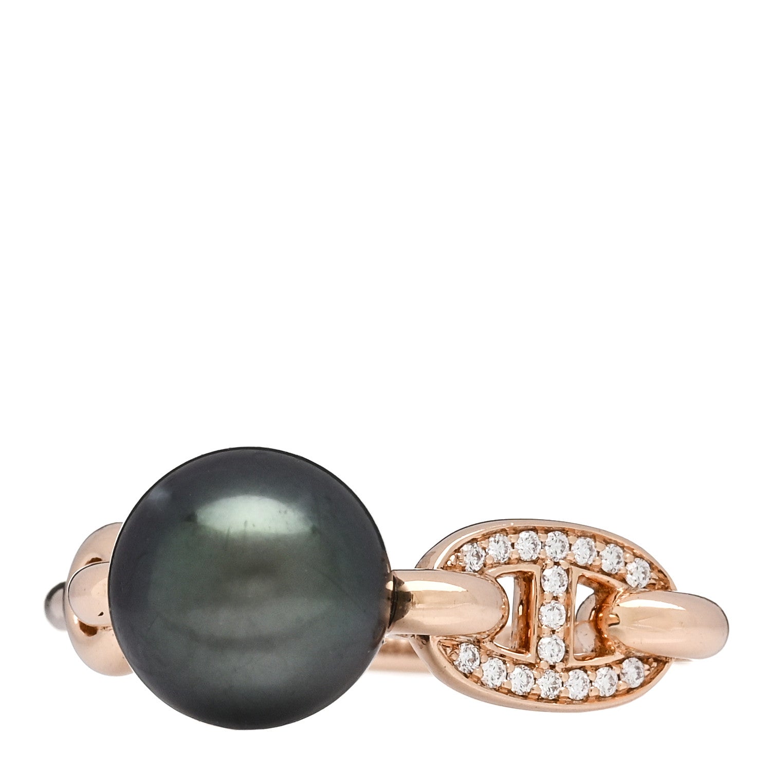 Hermes 18K Rose Gold Diamond Tahitian Cultured Pearl Albertine Ring 53 6.5 1 of 5