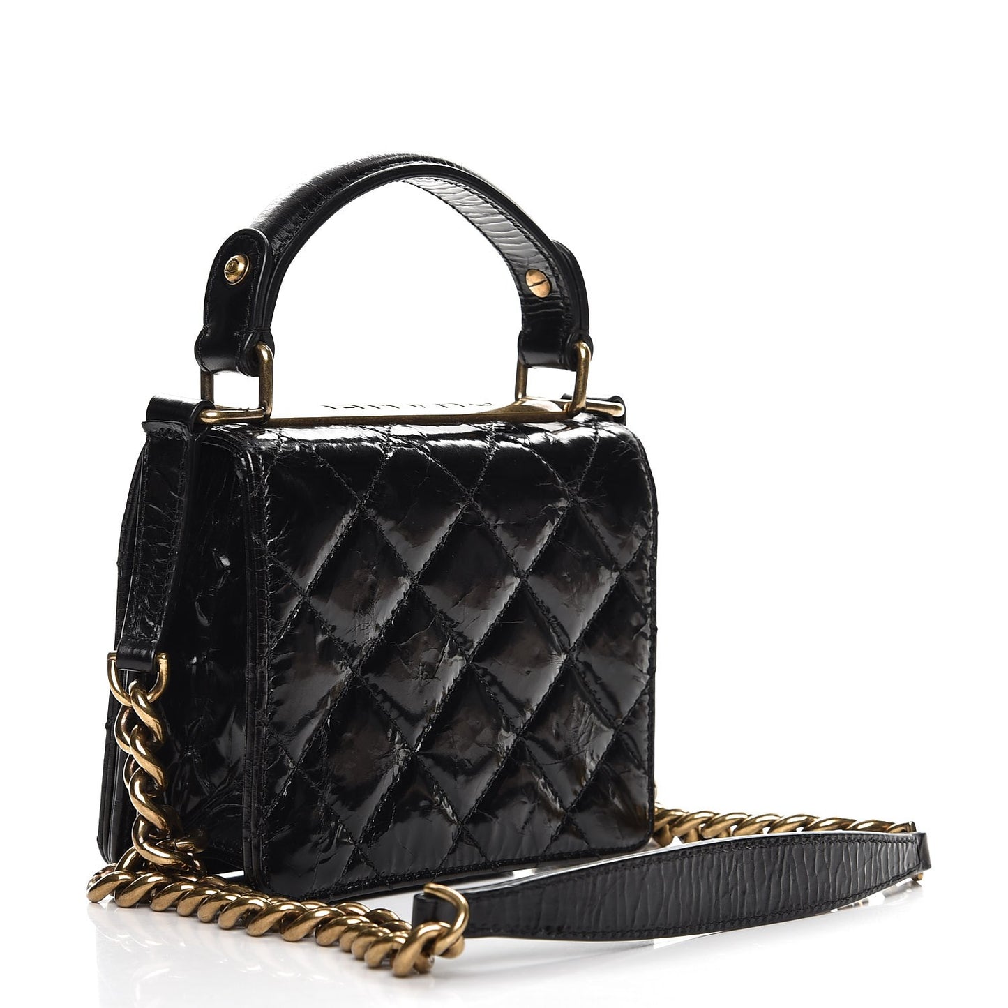 Glazed Calfskin Quilted Mini Rita Top Handle Flap Black