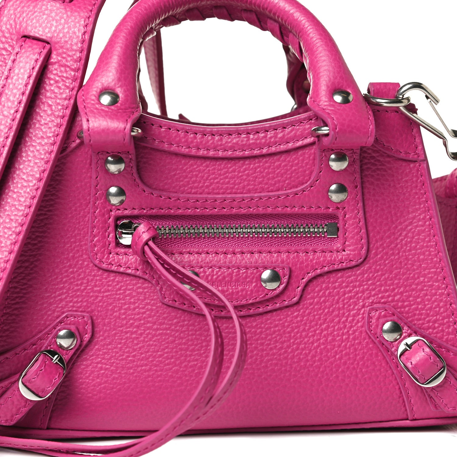 Balenciaga Grained Calfskin Neo Classic Silver Hardware Nano City Crossbody Fuchsia 7 of 11