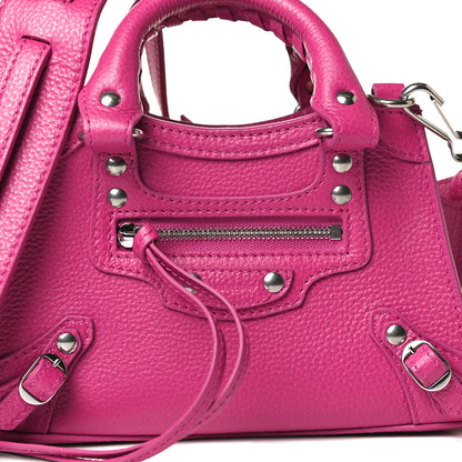 Balenciaga Grained Calfskin Neo Classic Silver Hardware Nano City Crossbody Fuchsia 7 of 11
