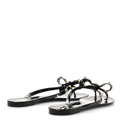 Valentino Garavani PVC Jelly Rockstud Bow Thong Sandals 38 Black 5 of 9