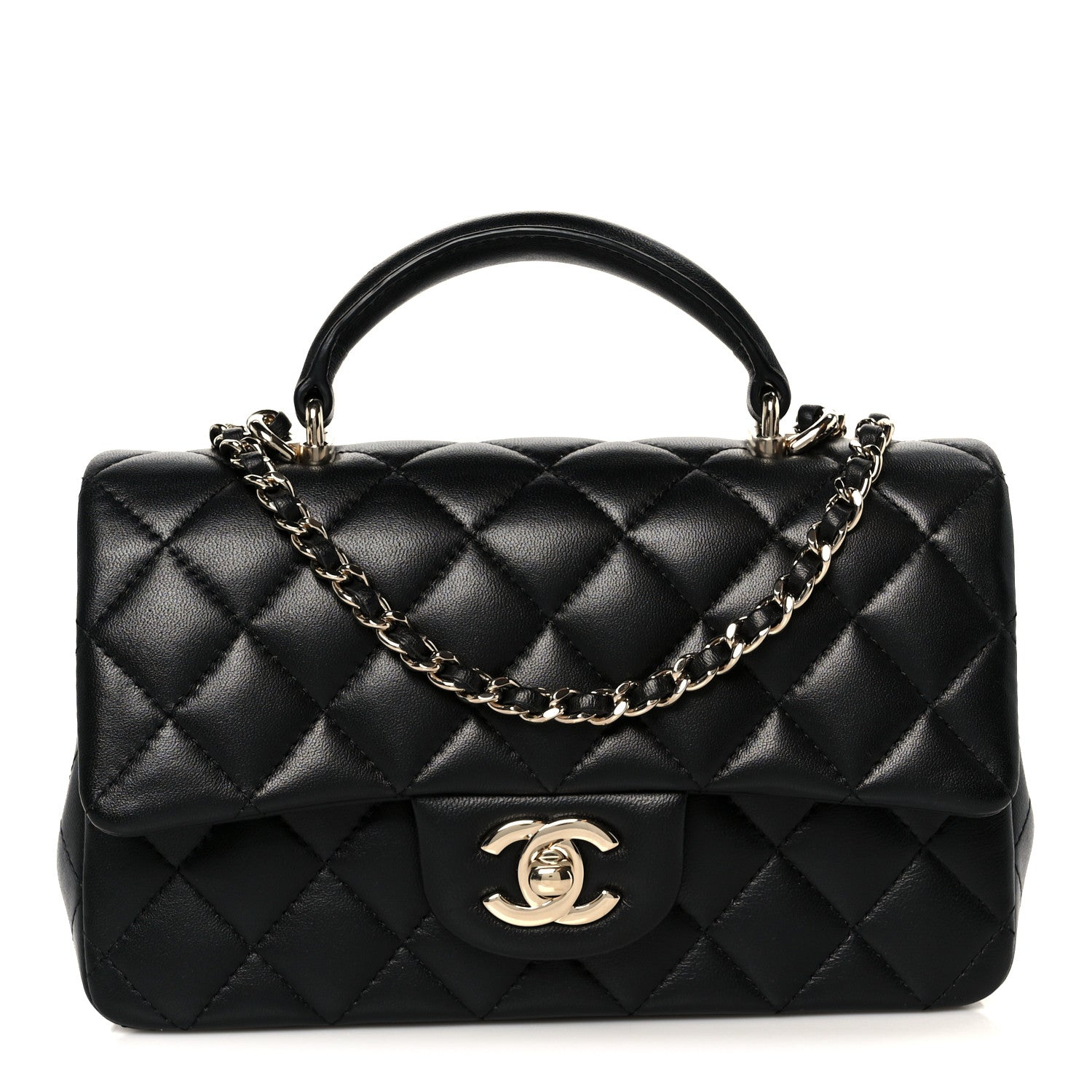 Chanel Lambskin Quilted Mini Top Handle Rectangular Flap Black 1 of 11