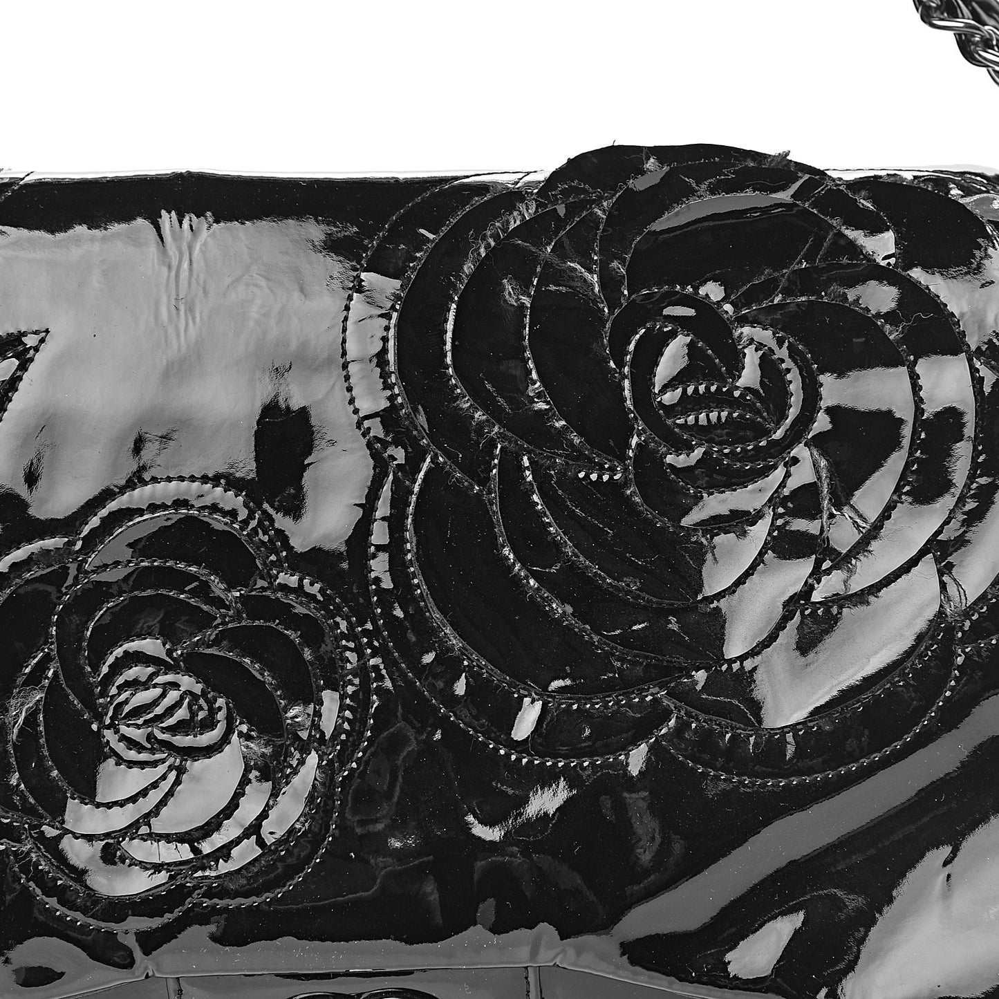 Patent Tweed Maxi Camellia Petals Flap Black
