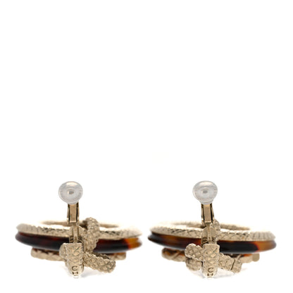 Chanel Resin Logo CC Chain Clip On Earrings Gold Tortoise 3 of 5