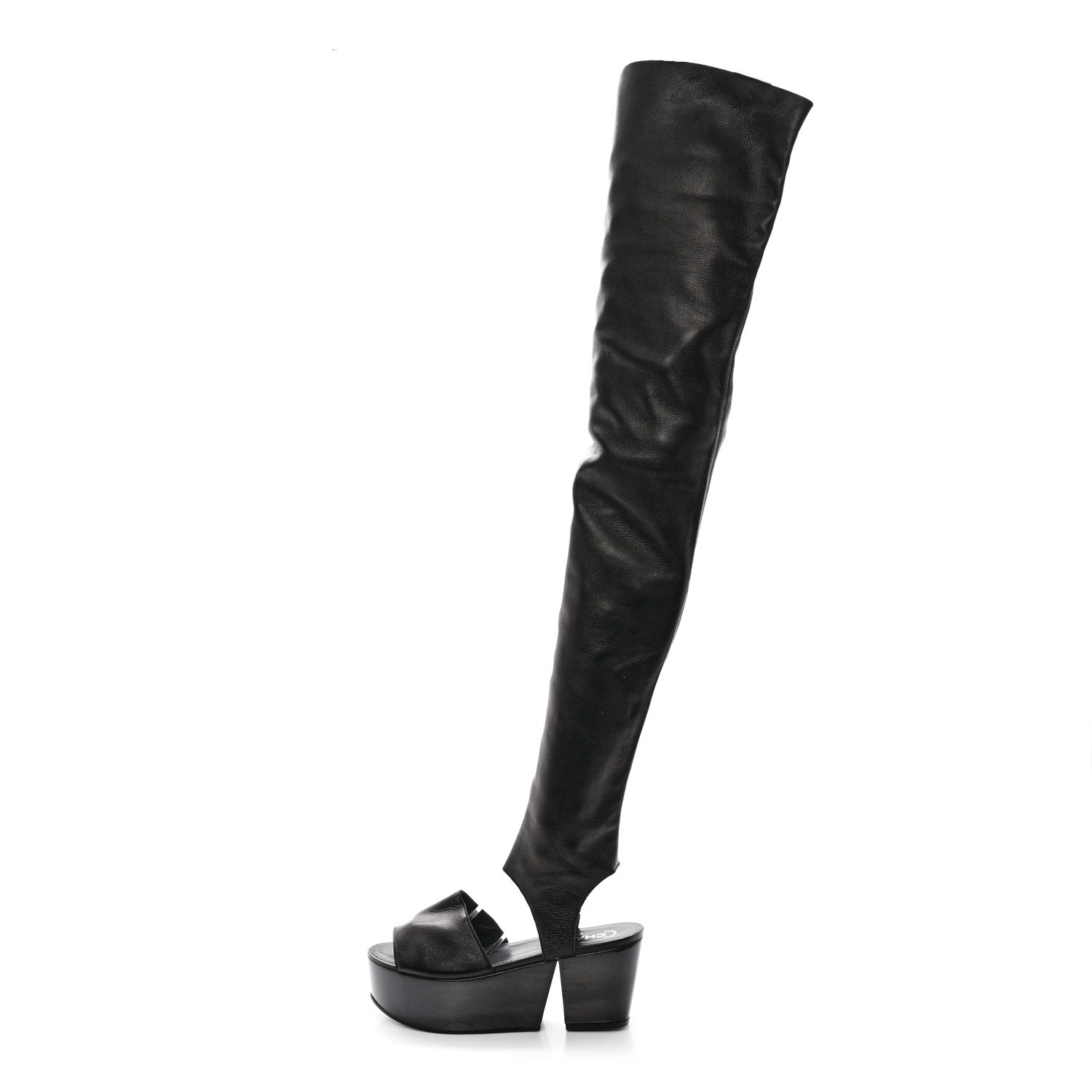 Chanel Calfskin CC Over The Knee Boots 40 Black 1 of 14
