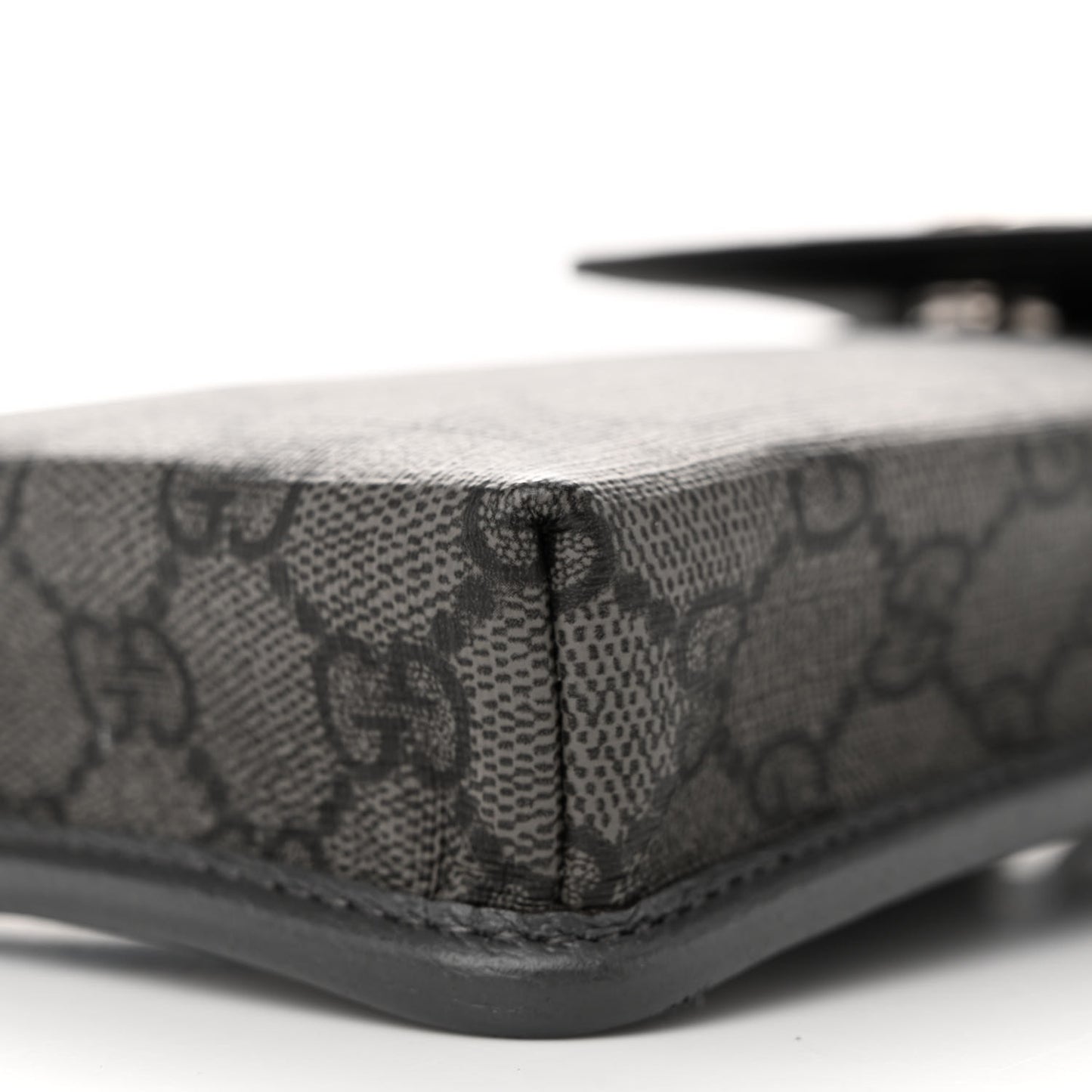 GG Supreme Monogram Textured Dollar Calfskin Phone Crossbody Bag Grey Black Graphite Grey