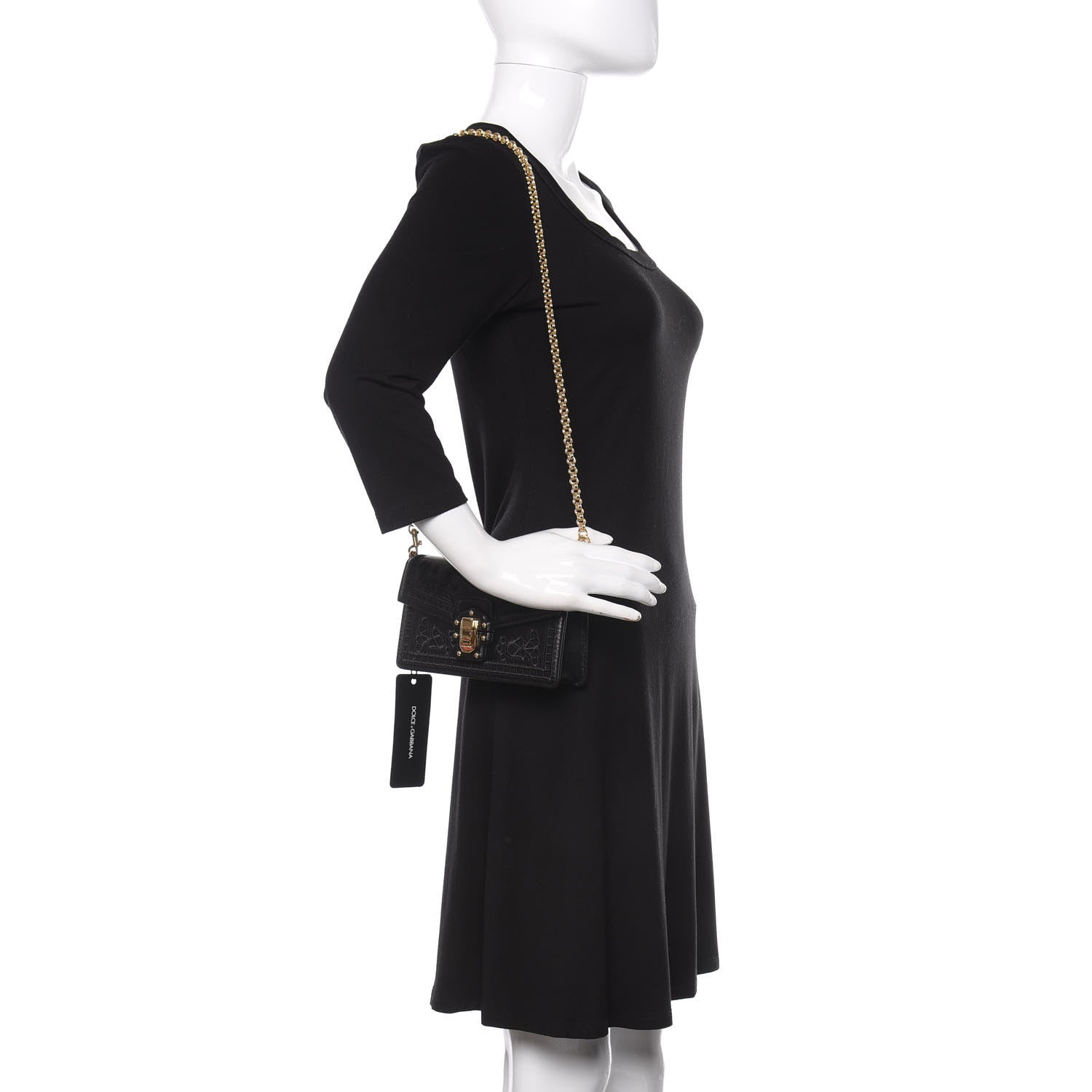 Dolce & Gabbana Calfskin Lace Embroidered Lucia Mini Clutch Shoulder Bag Black 2 of 8