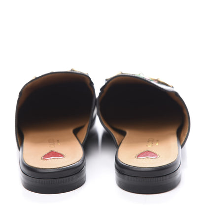 Gucci Calfskin Flower Embroidered Womens Princetown Slippers 38 Black 7 of 11