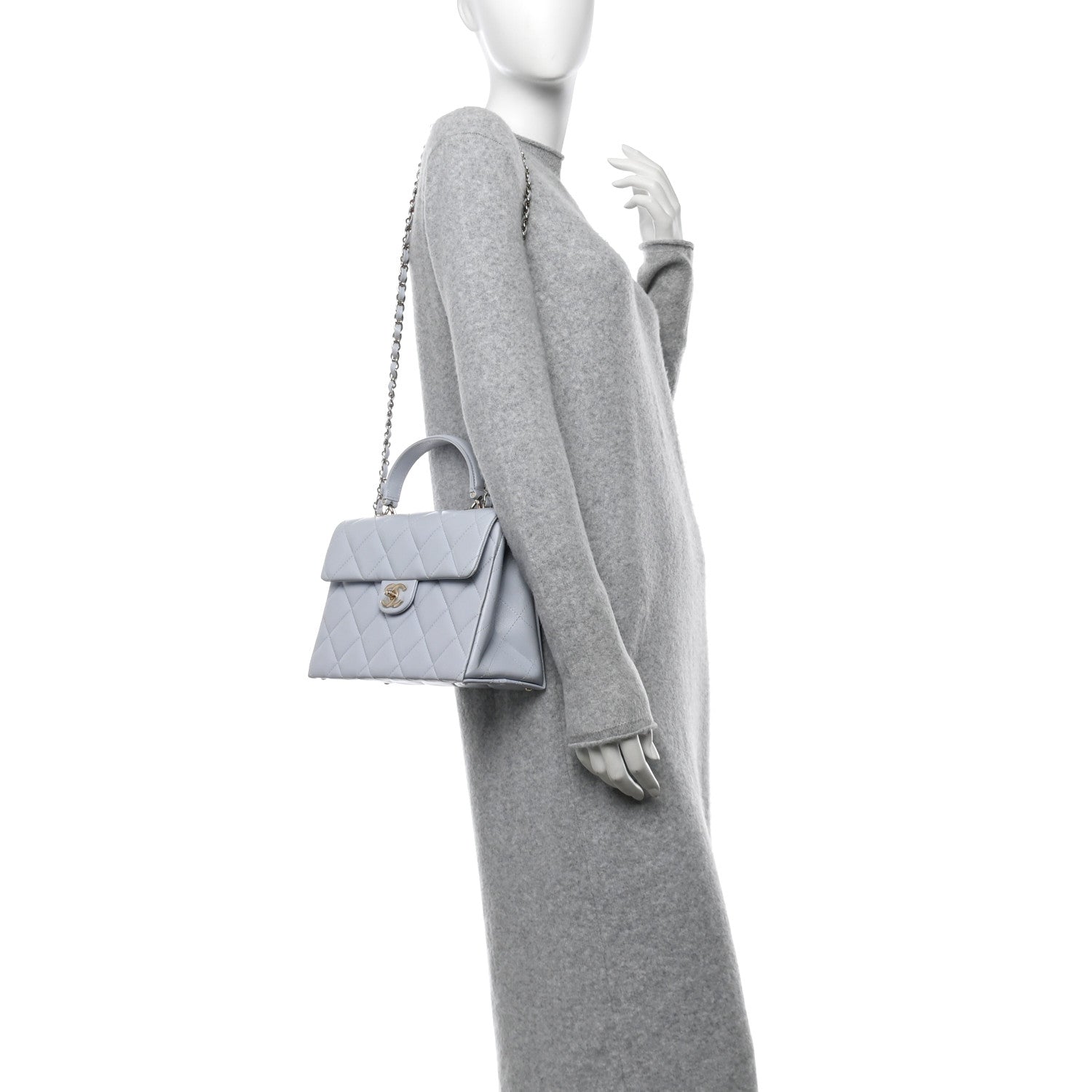 Chanel Caviar Quilted Retro Twist Top Handle Flap Light Grey