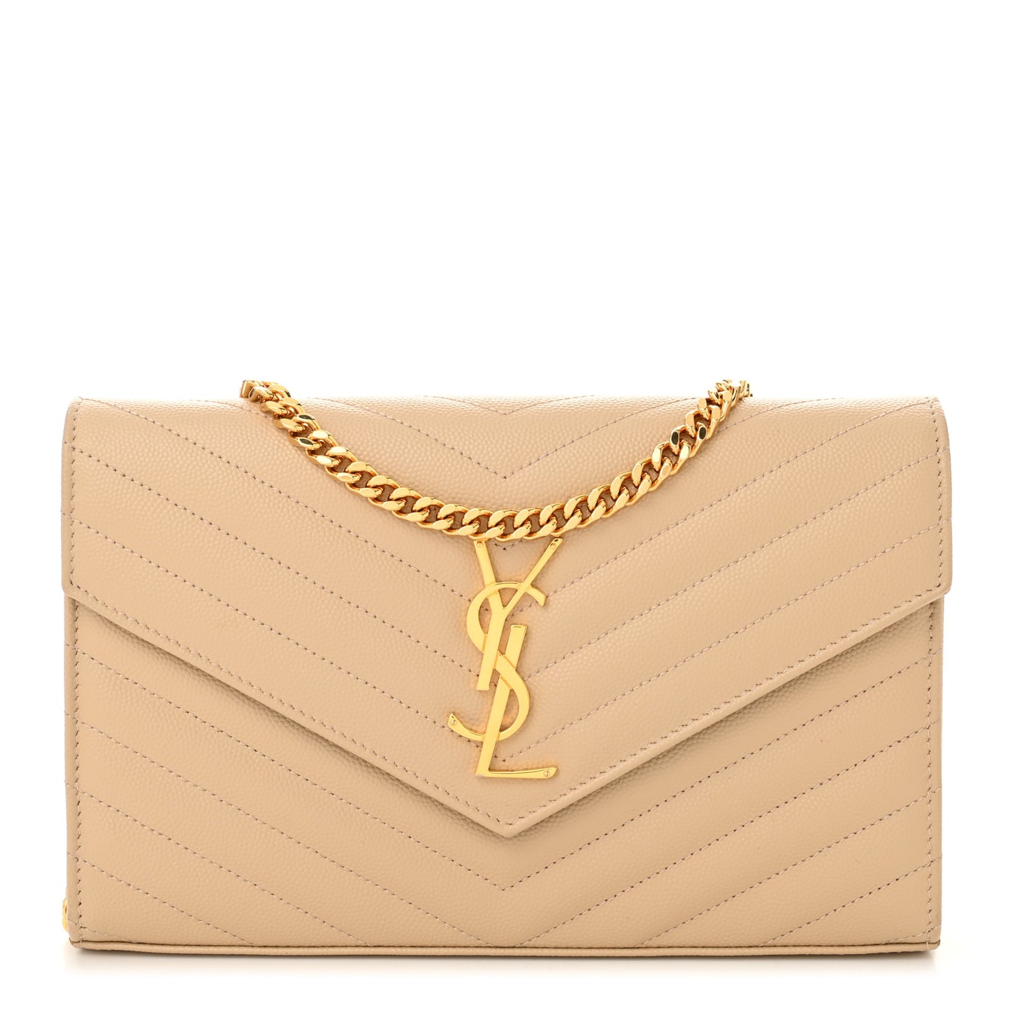 Grain De Poudre Matelasse Chevron Monogram Chain Wallet Nude Powder