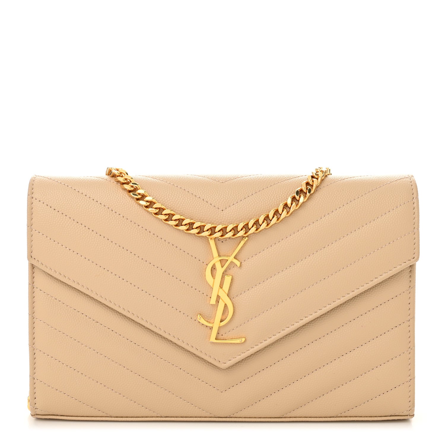 Saint Laurent Grain De Poudre Matelasse Chevron Monogram Chain Wallet Nude Powder 1 of 10