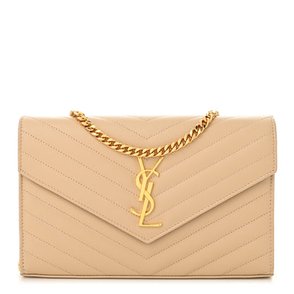 Saint Laurent Grain De Poudre Matelasse Chevron Monogram Chain Wallet Nude Powder 1 of 10