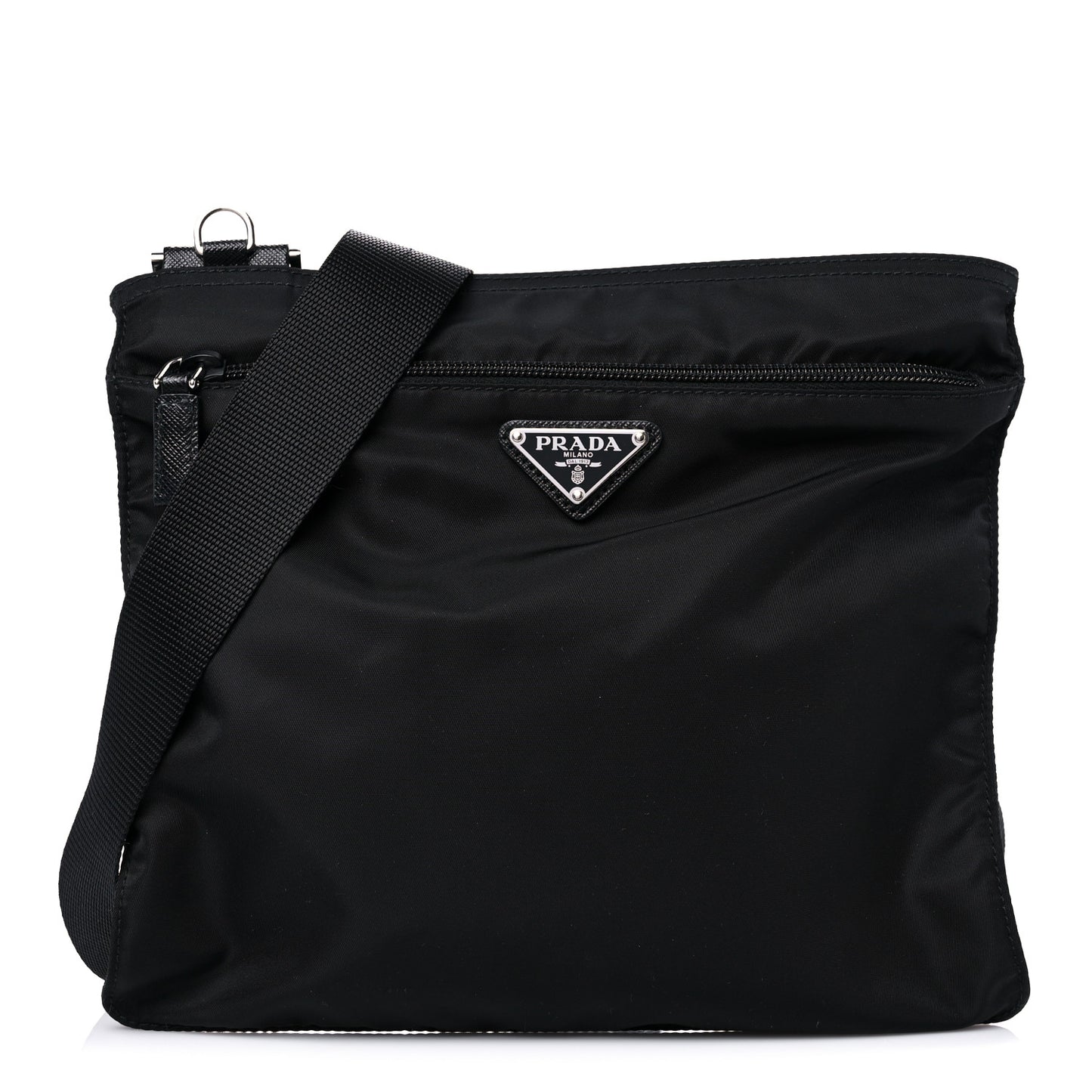 Tessuto Nylon Saffiano Flat Messenger Bag Black